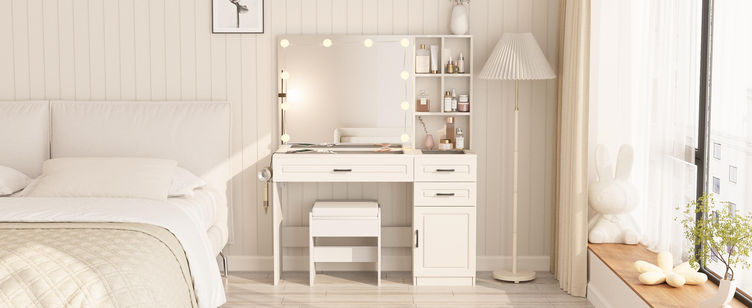 Vabches Vanity Desk Large Vanity Table With Glass Top And Lots Storage Vabches Vanity Desk Large Vanity Table With Glass Top And Lots Storage