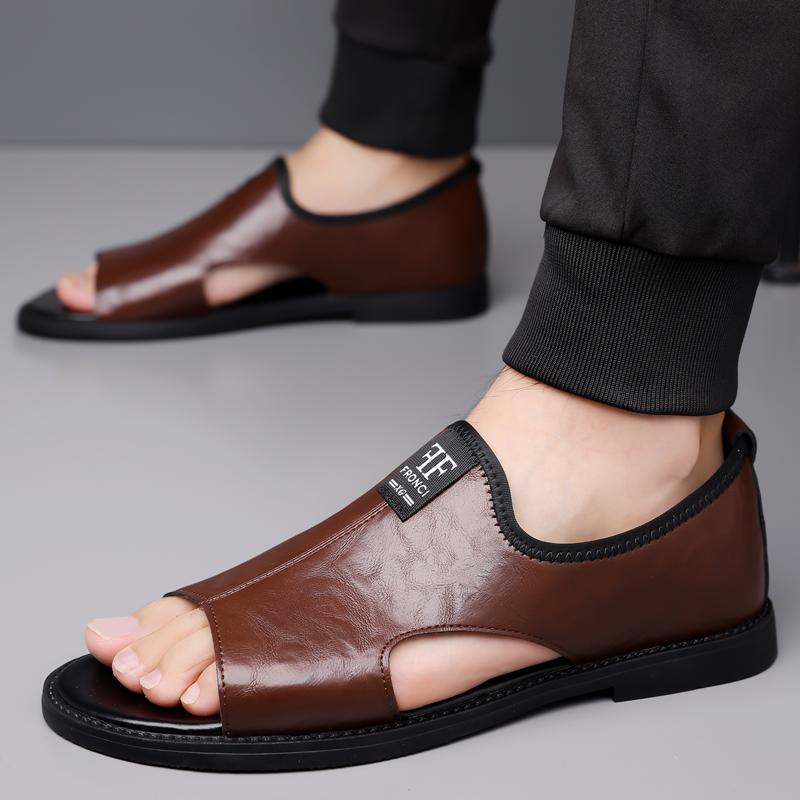 Men's Stylish Black Open-Toe Slide Sandals - Lightweight Comfortable Rubber Sole for Daily Wear Beach & Outdoor Activities Walking Shoes