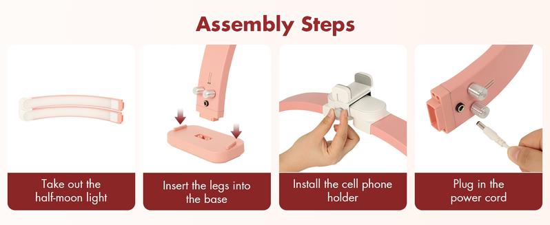 Half Moon Light for Nail Desk with Phone Holder, 28IN Folding Pink Half-moon Light , LED Lamp for Nail Art, Eyelash Extension, Tattooing, Skin Management