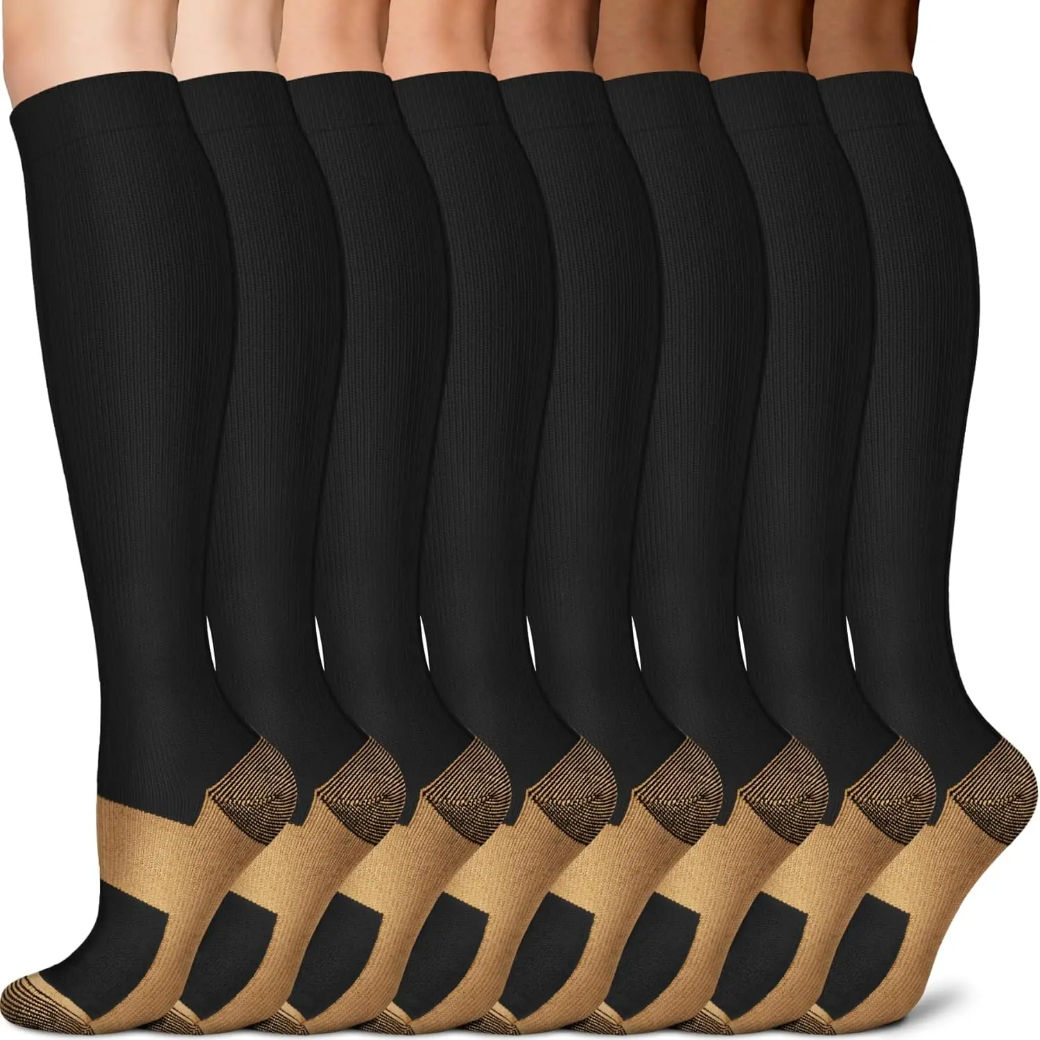 Copper Fiber Knee-High Compression Socks for Men & Women, 8-Pack, 15-20mmHg - Best Support for Running/Cycle Athletic Activities, Athletic Wear