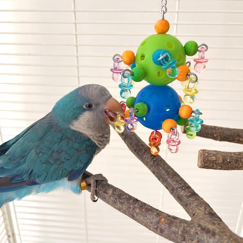Bird Parrot Toy Bird Chew Toy Playing Training Ball Hanging Toy for Small Parakeets Colorful Bites Ball with Foraging Holes Bite