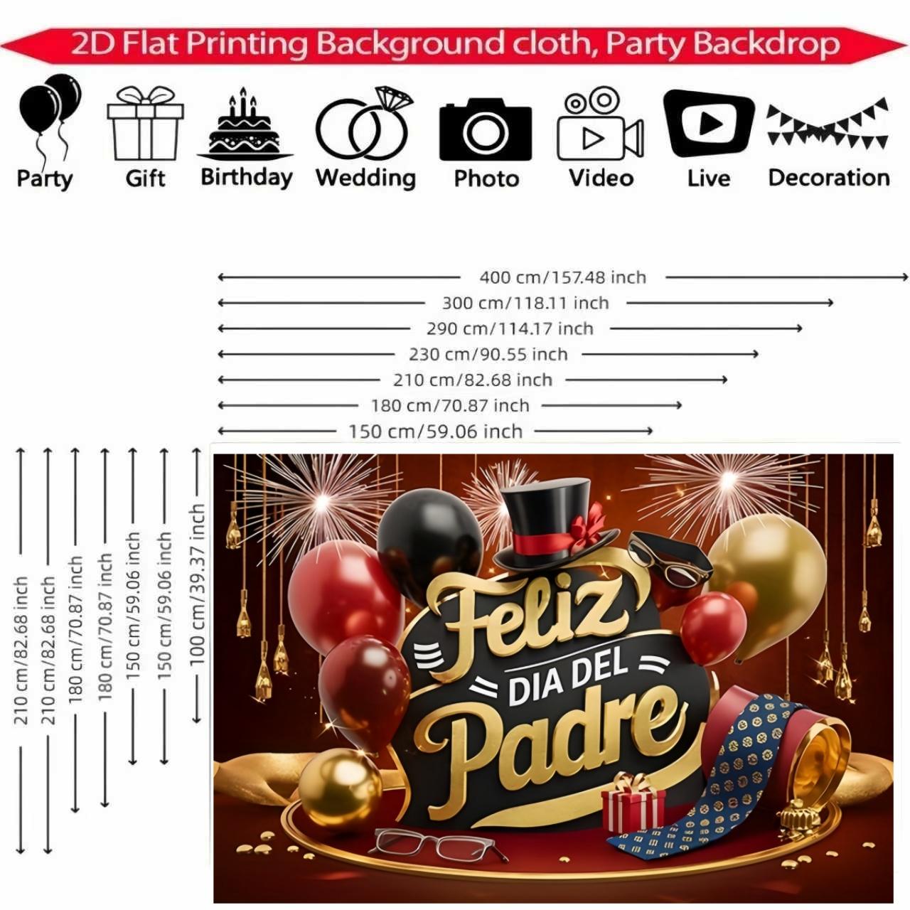 2D Polyester Father's Day Banner, Spanish Language Party Background, Gold Gentleman Style Photo Wall, Latin American Decor Hanging Cloth