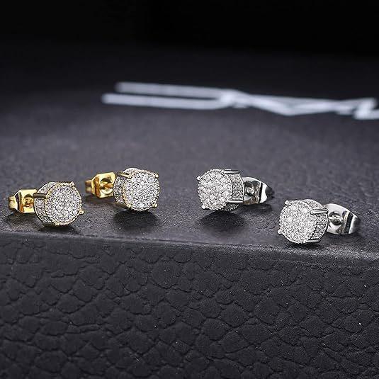 Full Diamond Hip Hop Men's Ear Stud Zircon Micro-Set Plated Round Earrings for Women