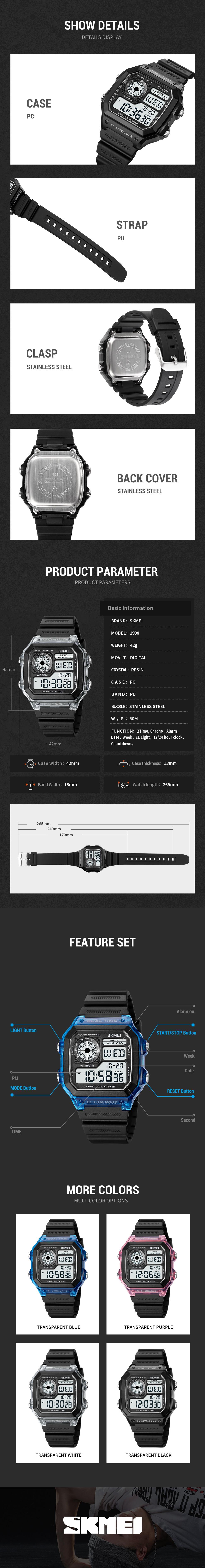 christmas 2024 Mens Outdoor Sports Watch Digital Multi-Function Alarm Stopwatch Countdown Backlight Waterproof  Black Rubber Shockproof Watch