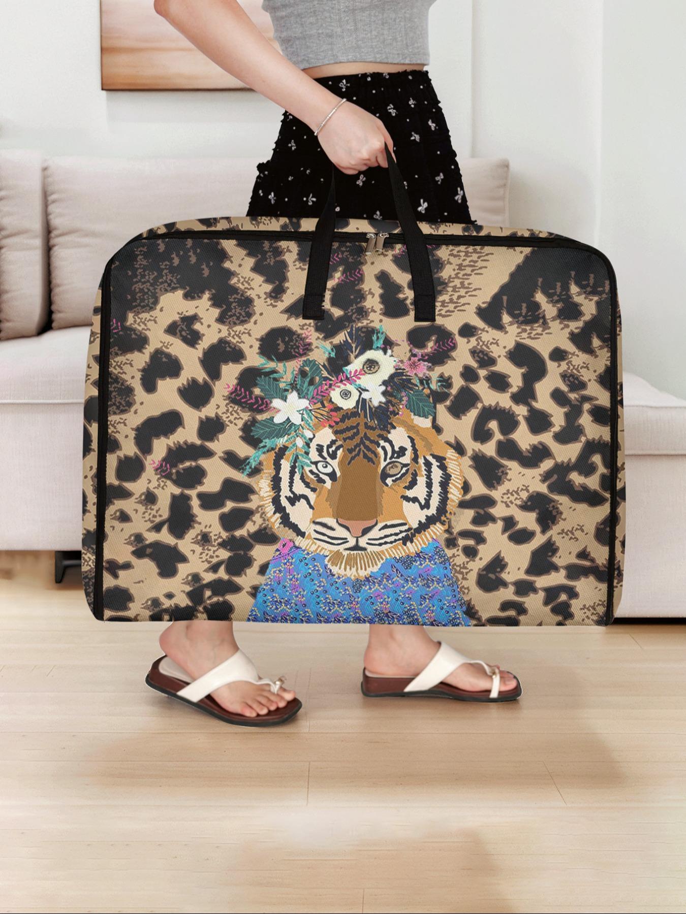 Tiger Pattern Storage Box, Fabric Storage Organizer, Space-Saving Large Handheld Organizer, Ideal for Moving, Travel, Camping, Dormitory, Bedroom, Quilts
