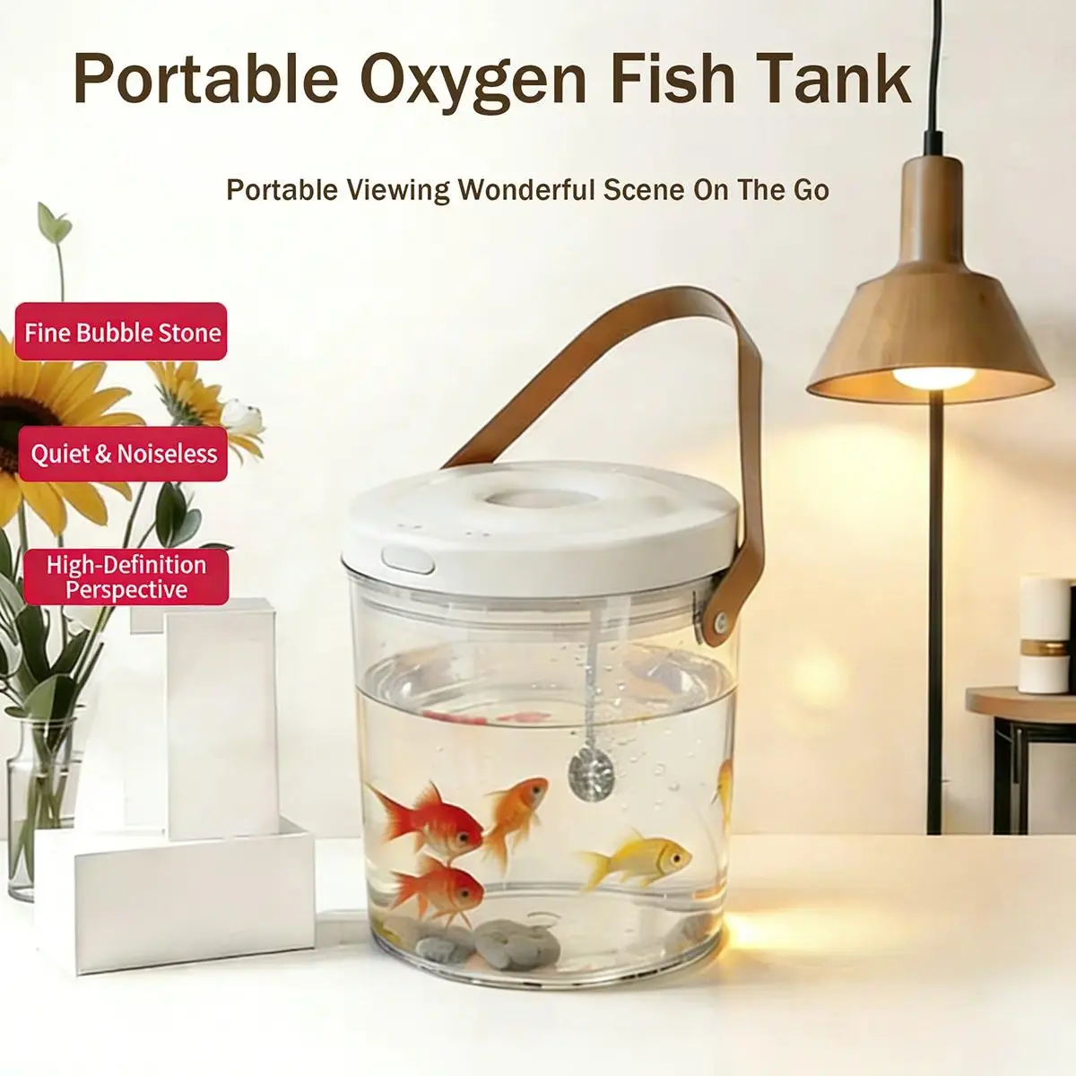 Portable Acrylic Mini Aquarium, USB-C Rechargeable Fish Tank With 7-Color LED Light, Filter and 2000mAh Battery for Betta Fish, Dorm, Office and Classroom