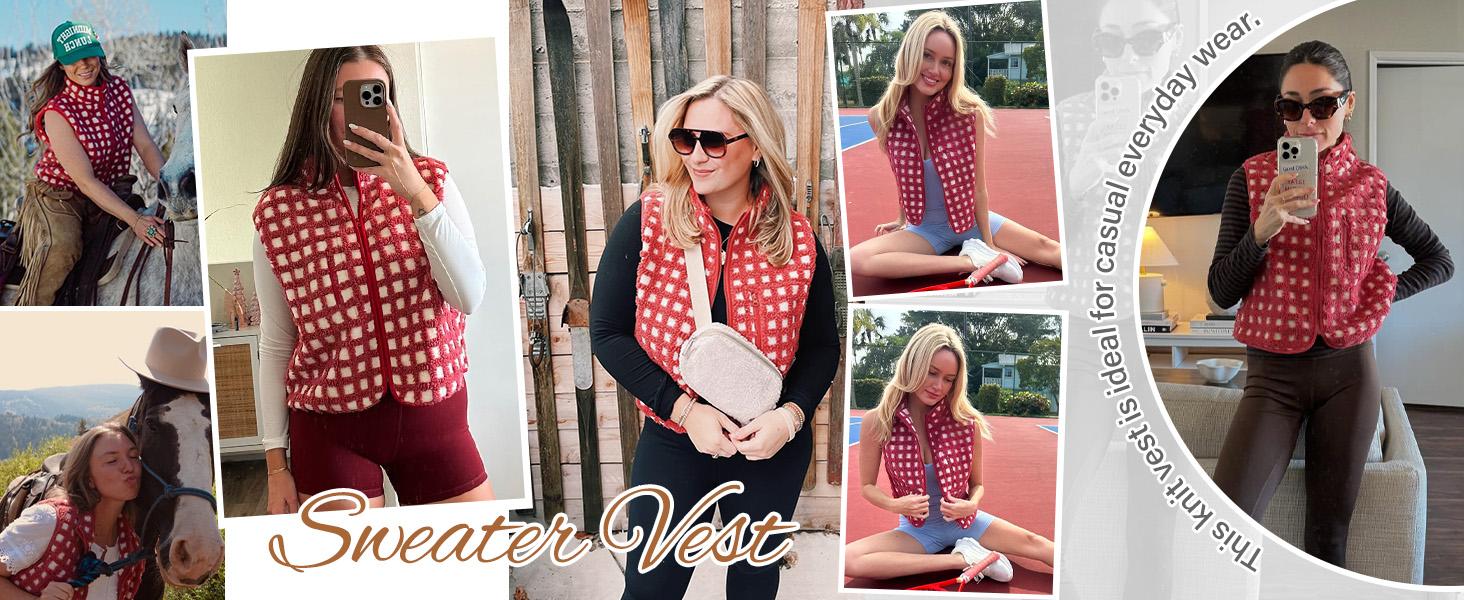 Songling Sweater Vest for Women Crochet Knit Cardigan Sleeveless Chunky Tops Button Down Casual Trendy Coats with Pockets Womenswear Fitted