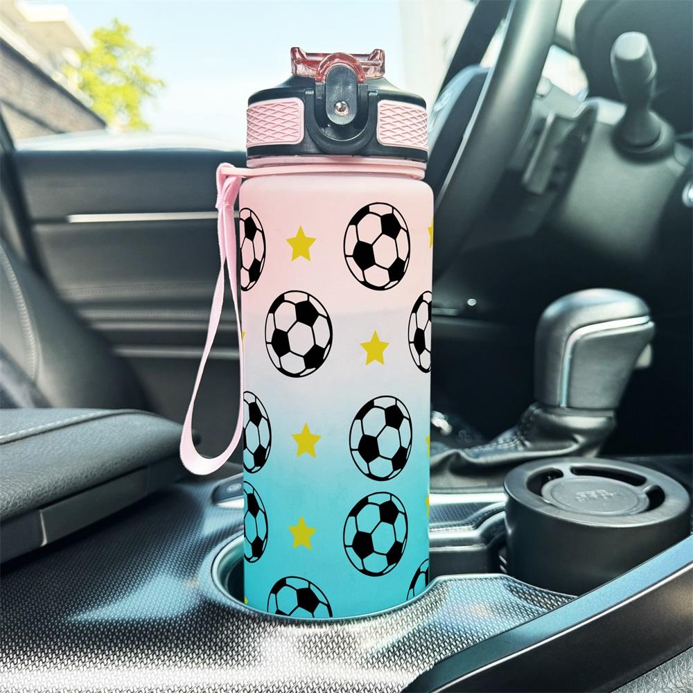 1pc 32oz Sports Water Bottle with Soccer Ball and Stars Pattern, Suitable for Sports, Fitness, Outdoor Travel, Time Marker Outdoor Durable Large Capacity Hiking Water Bottle