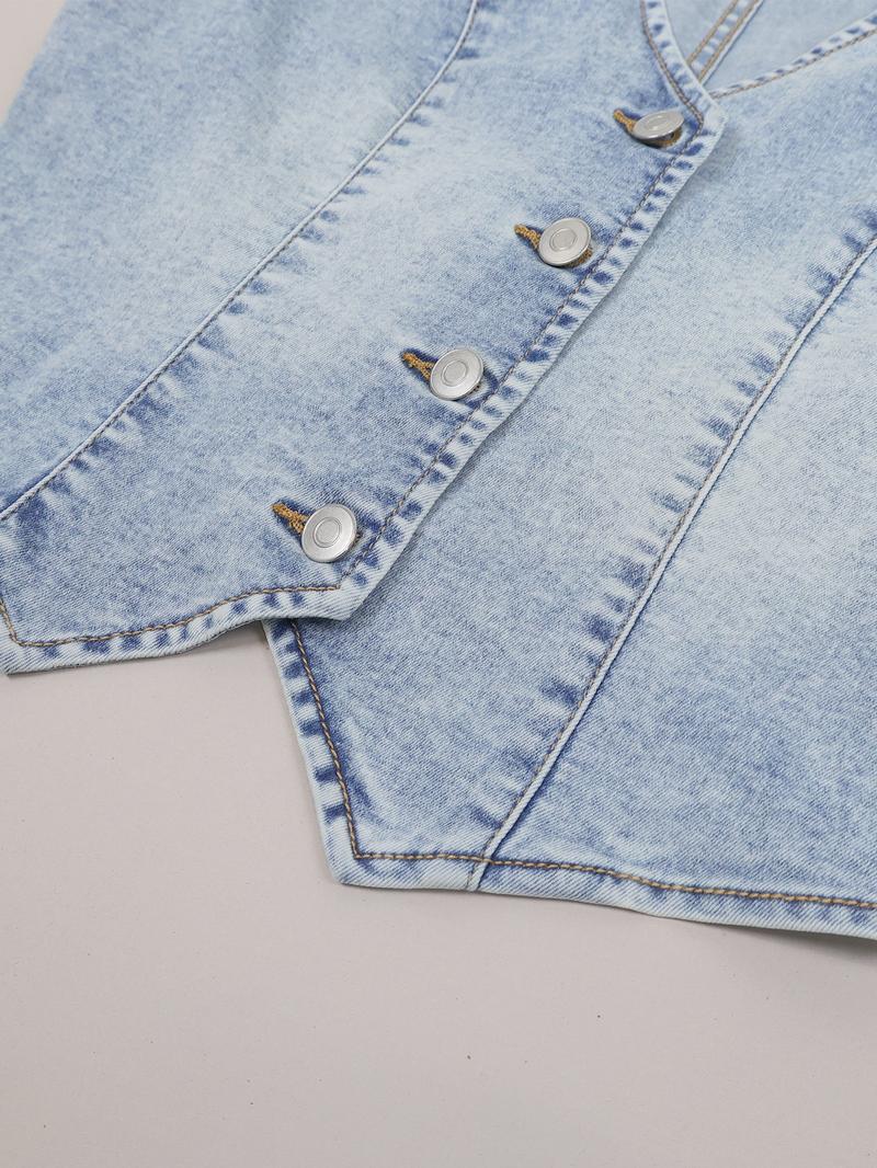 Women's Plain Denim Vest, Casual Sleeveless Vest for Summer, Ladies Clothes for Daily Wear, Minimalist Fitted Vest