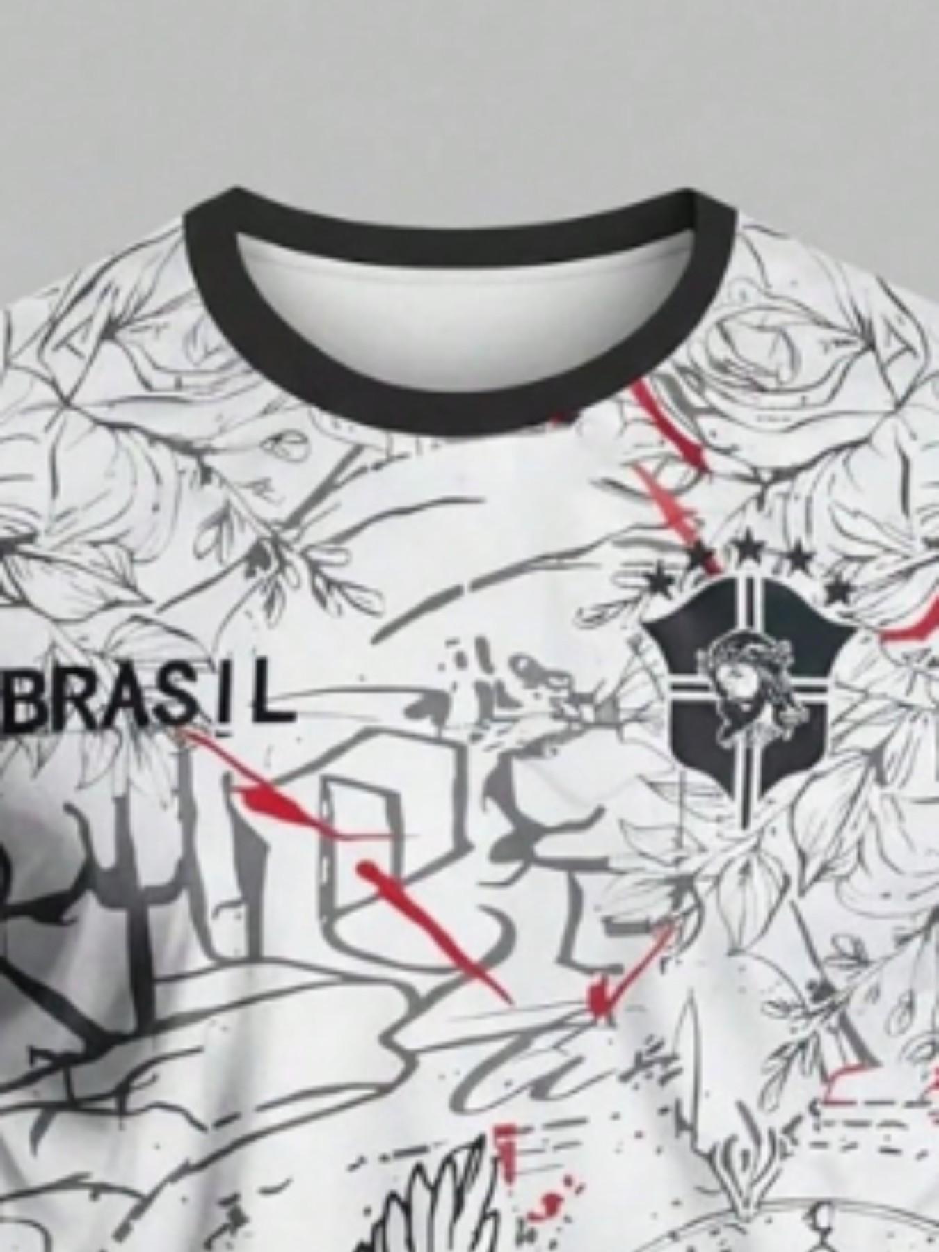 Brazilian Style Men's Soccer Jersey, Comfortable Sporty T-Shirt, All over Print, Slim Fit, Breathable Material, Ideal for Training and Parties