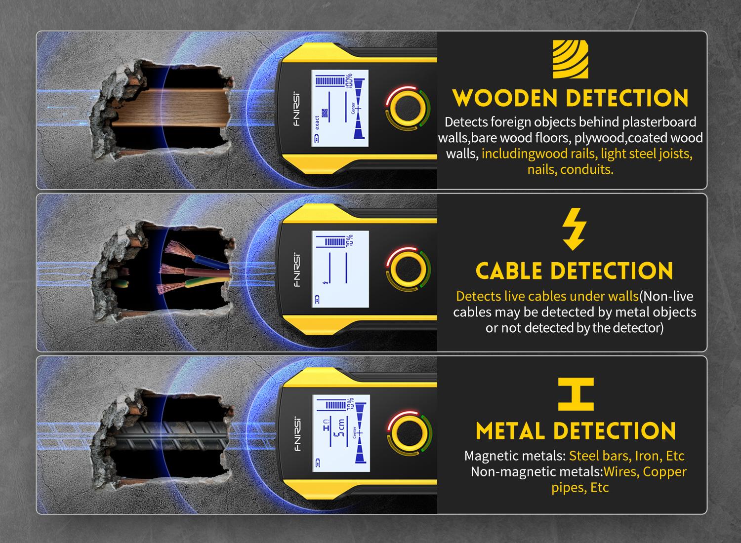 FNIRSI WD-01 Metal Detector Wall Scanner with Newly Designed Positioning Hole for AC Live Cable Wires Metal Wood Stud Find