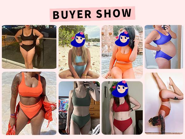 Tempt Me Women Two Piece Scoop Neck Bikini Crop Top High Cut Swimsuit Sporty High Waisted Bathing Suit with Bottoms