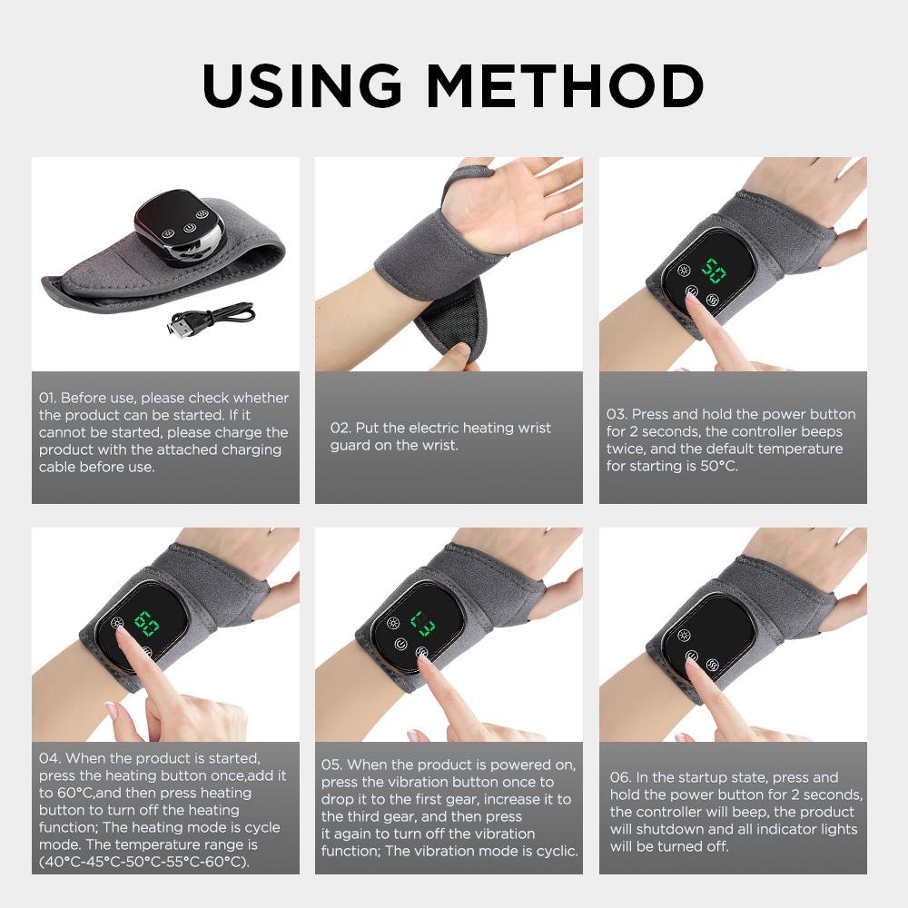 Heated Wrist Wrap 5 Heat Settings & 3 Vibration Modes, Wrist Massager for Left/right Hand Use for Carpal Tunnel, USB Rechargeable Massagers Heated Wrist Wrap 5 Heat Settings & 3 Vibration Modes, Wrist Massager for Left/right Hand Use for Carpal Tunnel, USB Rechargeable Massagers