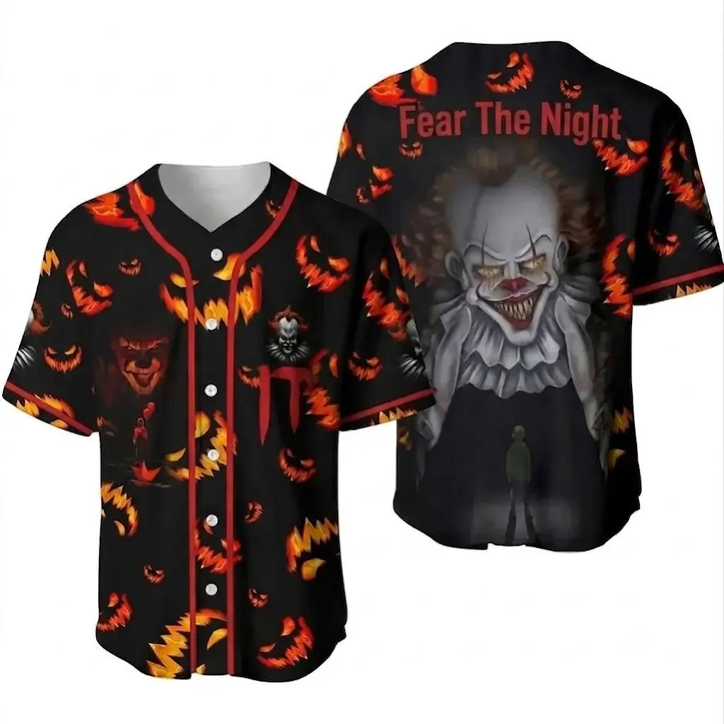 Unisex Horror Halloween All Over Print Baseball Jersey Streetwear Halloween Horror IT Pennywise Clown Full Print Baseball Jacket Neutral Street Trendy