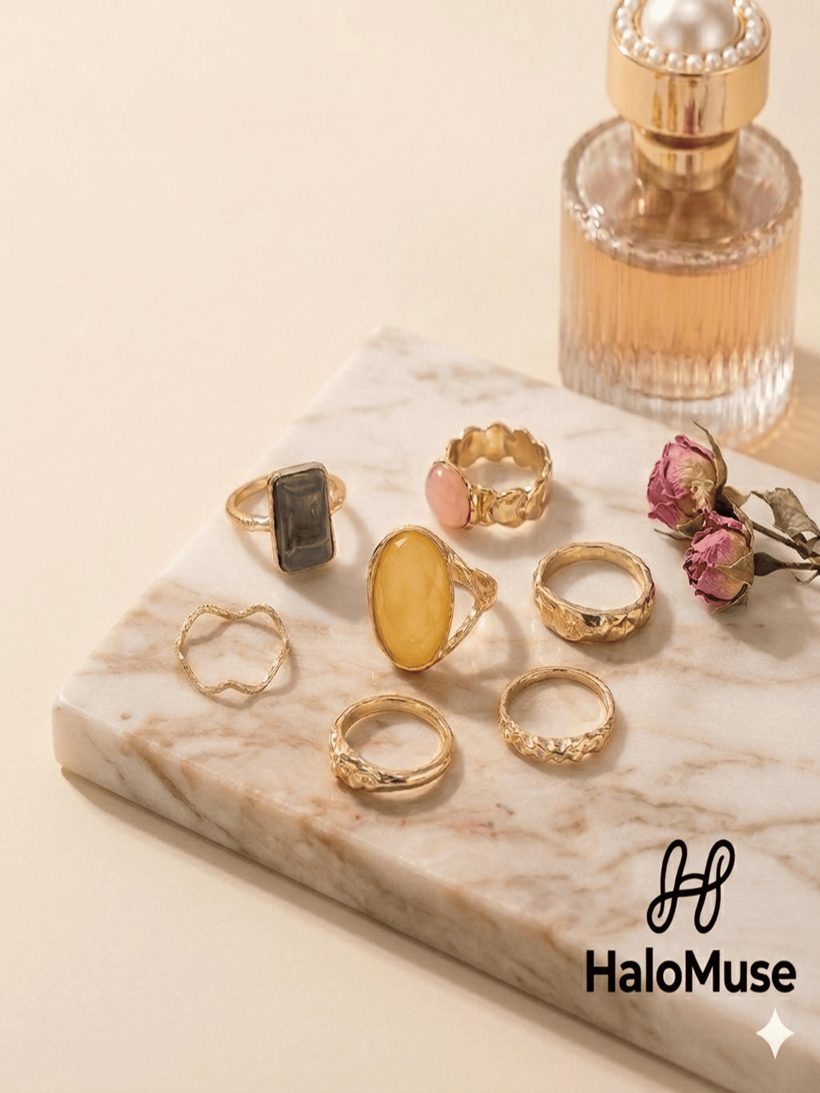 Vintage Gold Stacking Rings | Boho Chic Aesthetic Jewelry | Clean Girl Look Essentials | High-End Textured Rings for Girls