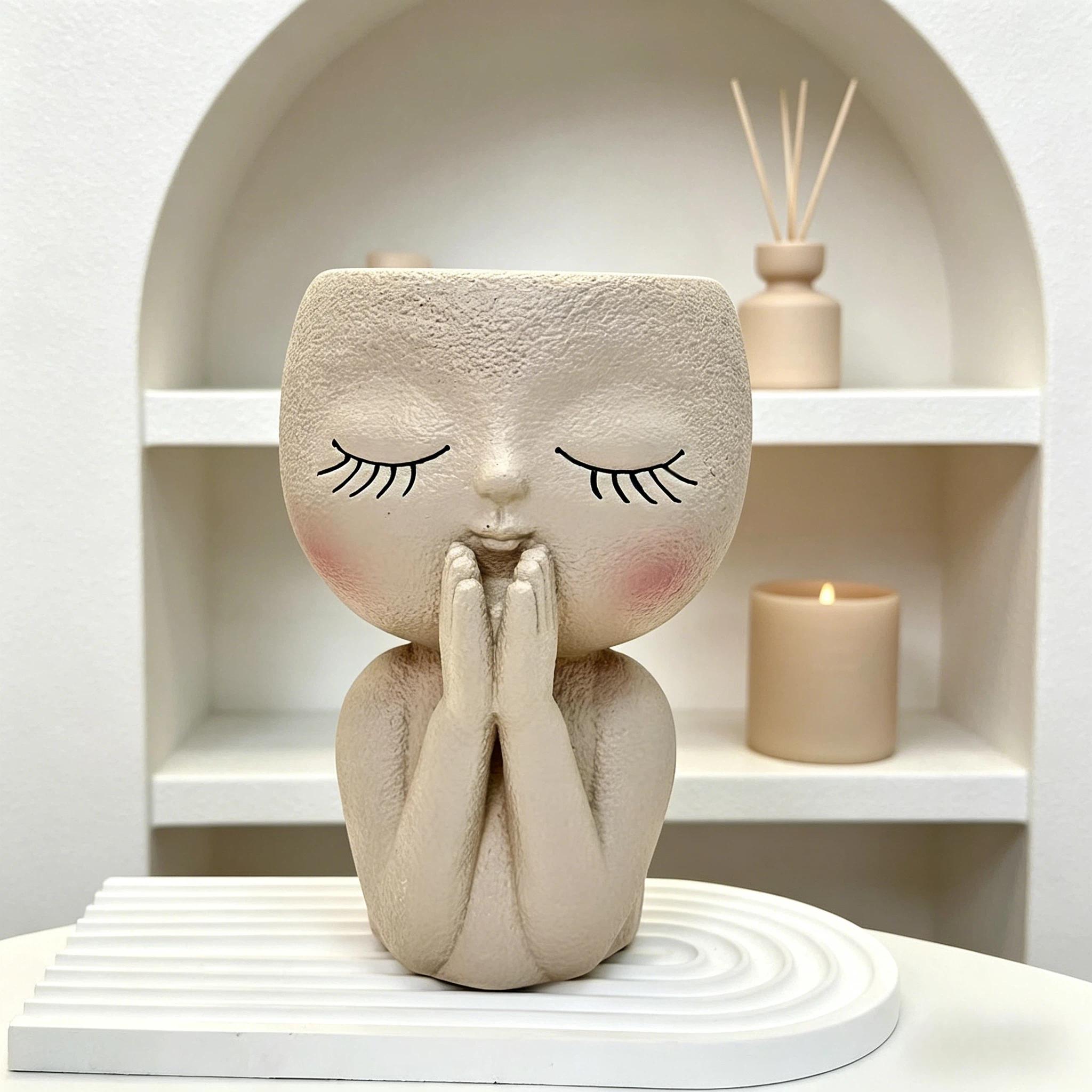 Closed Eyes Girl Vase Resin Decorative Piece, Nordic Style Creative Desktop Floral Decoration, Home Soft Furnishing Essential