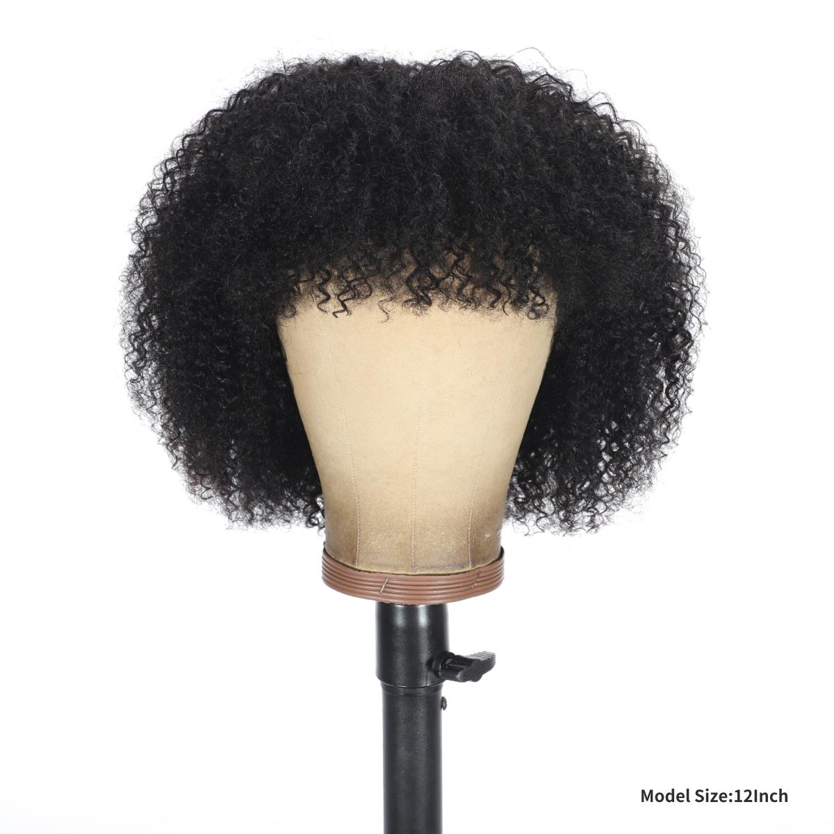 Afro Kinky Curly Wig With Bangs Human Hair For Black 
