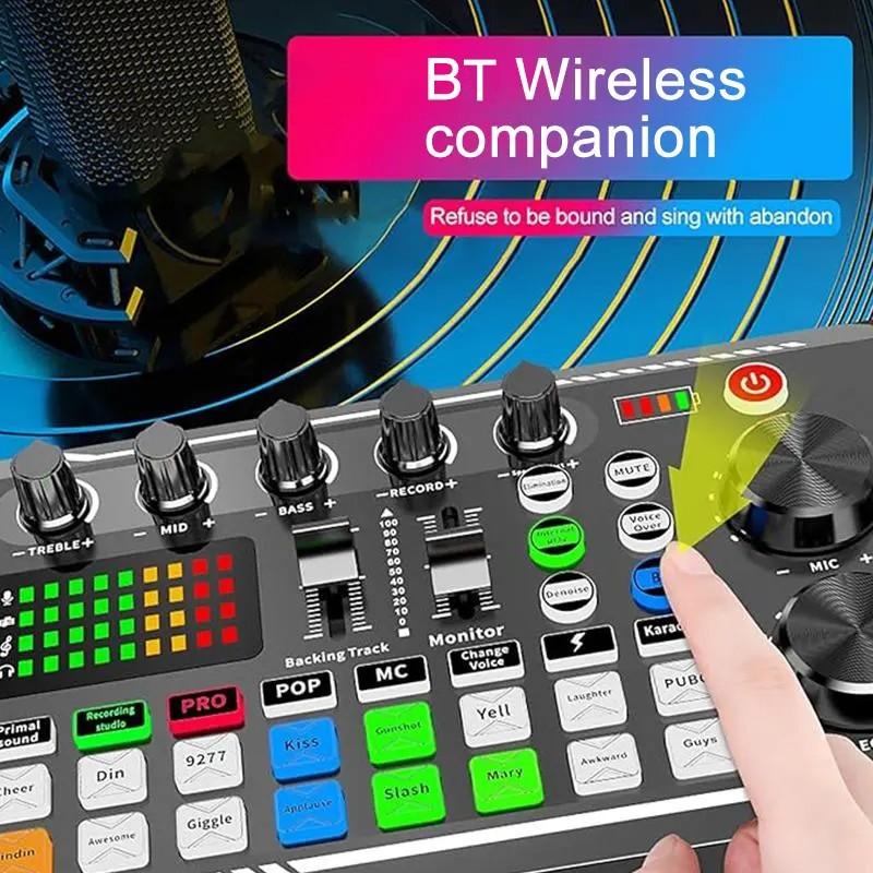 Wireless Bluetooth-compatible Dj Sound Card Device, RGB Color Buttons, Bm-800 Microphone Set, PC Phone Karaoke Party Live Streaming, Live Audio Mixer, Audio Mixer for PC
