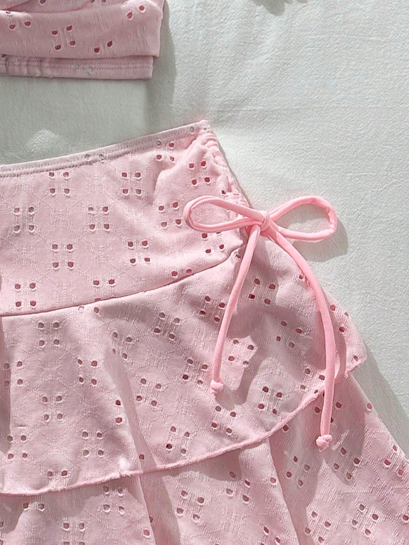 New High-End Sweet Cute Sexy Belly Control Mesh Cross Gathered Skirt Bikini Three-Piece Swimsuit Set