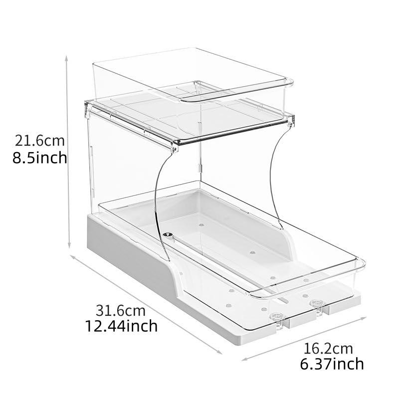 Double Layer Pull-Out Cabinet Organizer, Rotating Sliding Drawer Storage Rack, Kitchen and Bathroom Use, Under Cabinet Storage Shelf