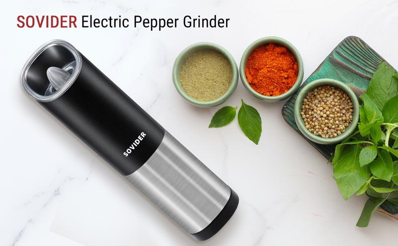 Electric Grinder, 2 Salt and Pepper Grinders with Base, Adjustable Thickness, Stainless Steel, Suitable for Spices, Kitchen Utensils, Holiday Gifts