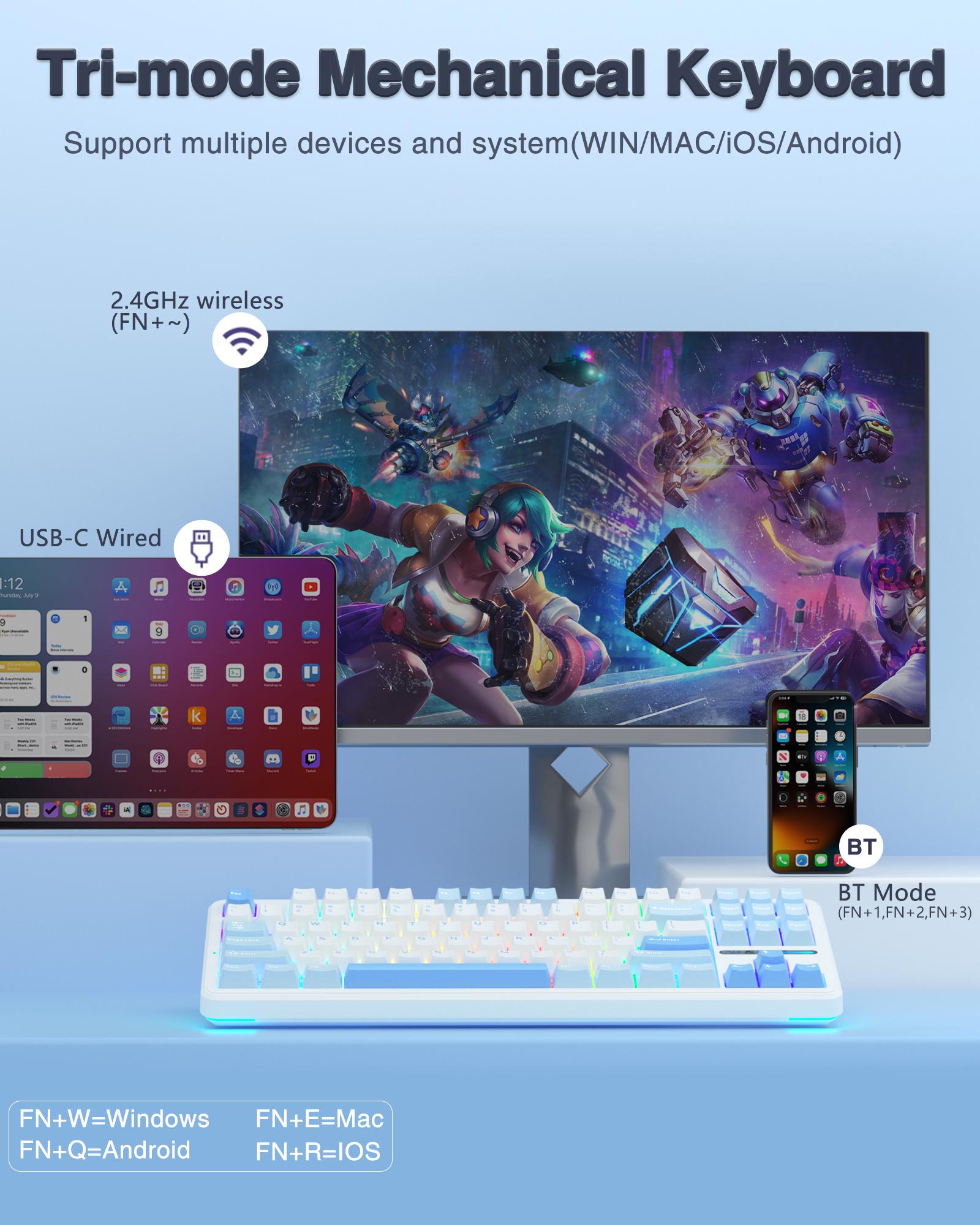 AULA F87 TKL Wireless Mechanical Gaming Keyboard,75% Custom Hot Swappable Keyboard,Tri-Mode Connection 2.4GHz/USB-C/BT5.0 Gasket Mount Gaming Keyboard with PBT Keycaps,Pre-lubed Greywood Switches,RGB Backlit Mechanical Keyboard TikTokShopfalldealsforyou