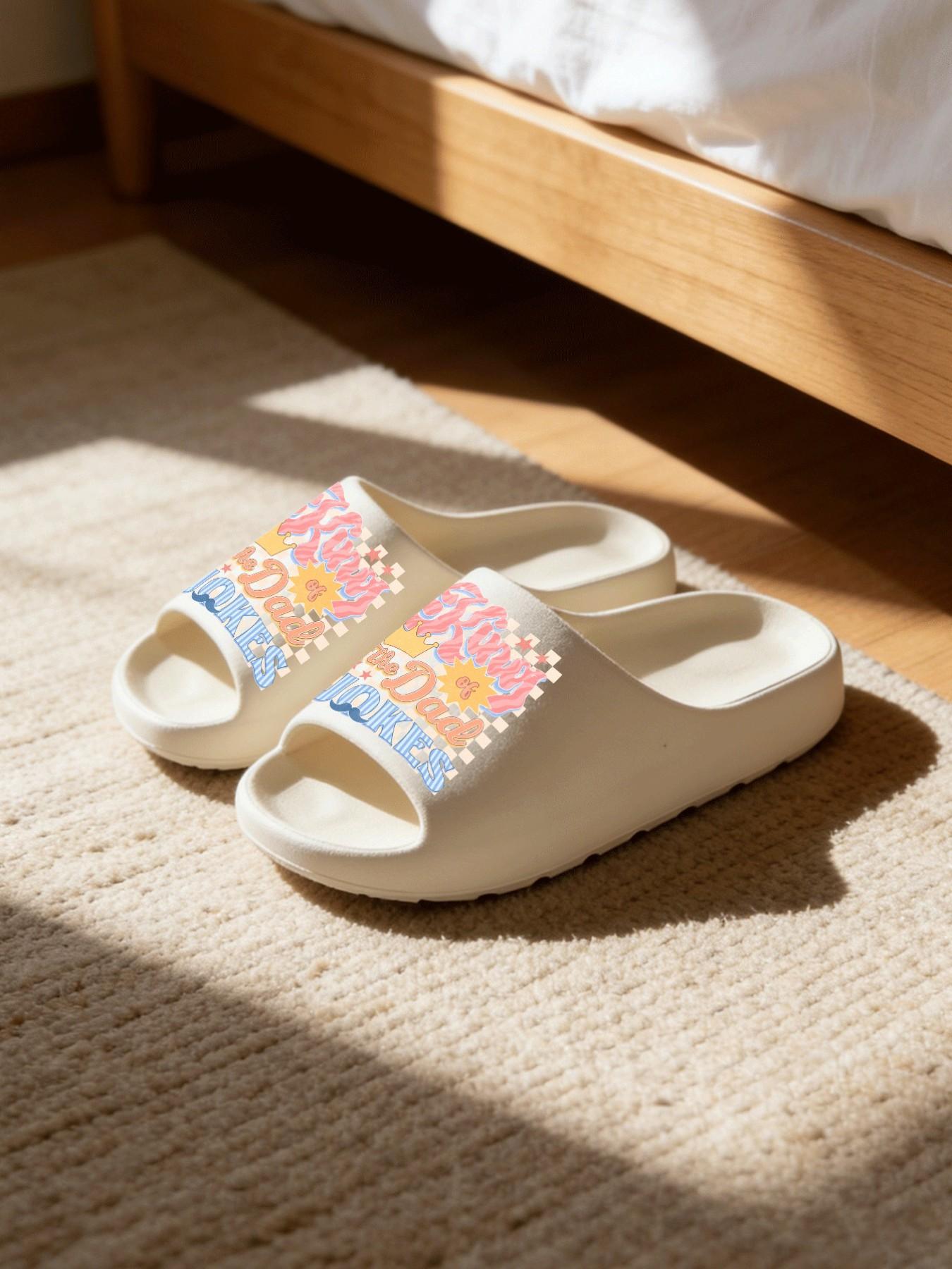 King of the Dad Jokes Dad Jokes King Checkerboard Print Coconut Sandals Cloud-Feel American Retro Fun Trendy Style Unisex Father's Day Funny Gift Daily Wear Thick Sole Non-slip Soft Comfortable All-Season Home Bathroom Outdoor