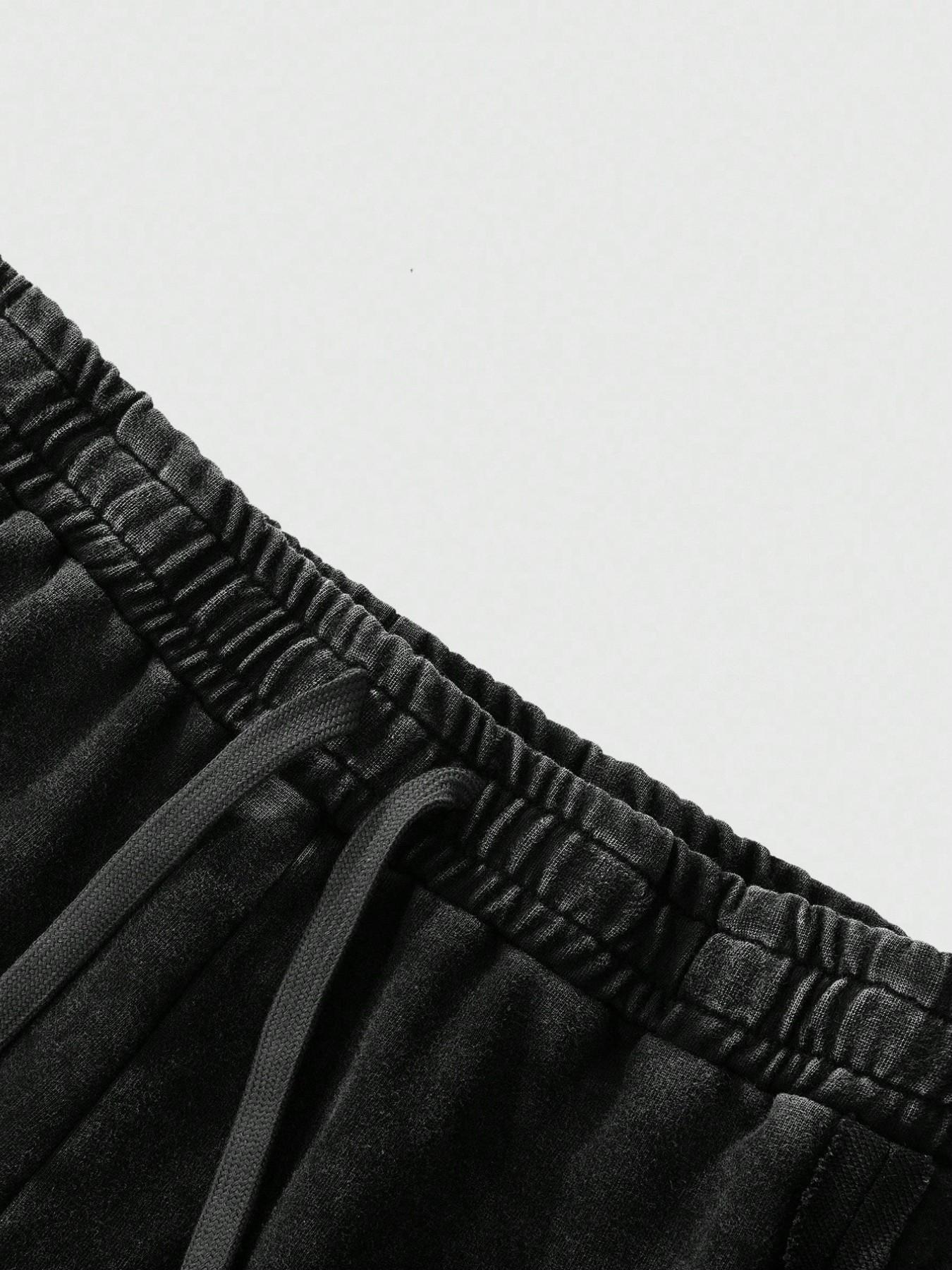 Men's Washed Frayed Edge Wide Leg Oversized Sweatpants, Elastic Waist, Long Drop Pants, Casual Leisure Wear, Comfortable and Stylish