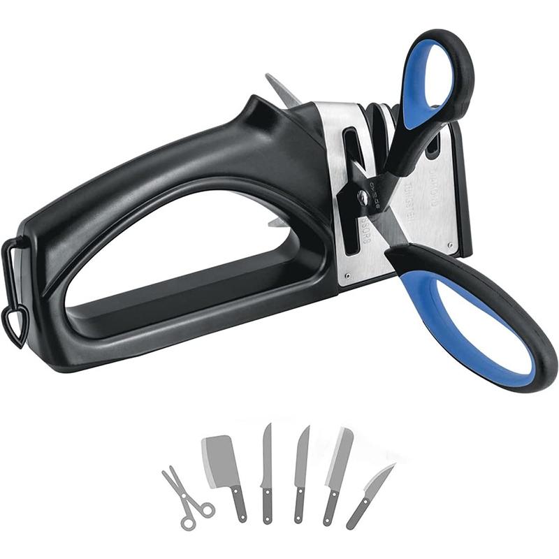 4 in 1 Knife & Scissors Sharpener, 1 Count 4 Stage Knife Sharpener, Kitchen Knife Scissor Sharpener, Manual Knife Sharpening Tool with Handle