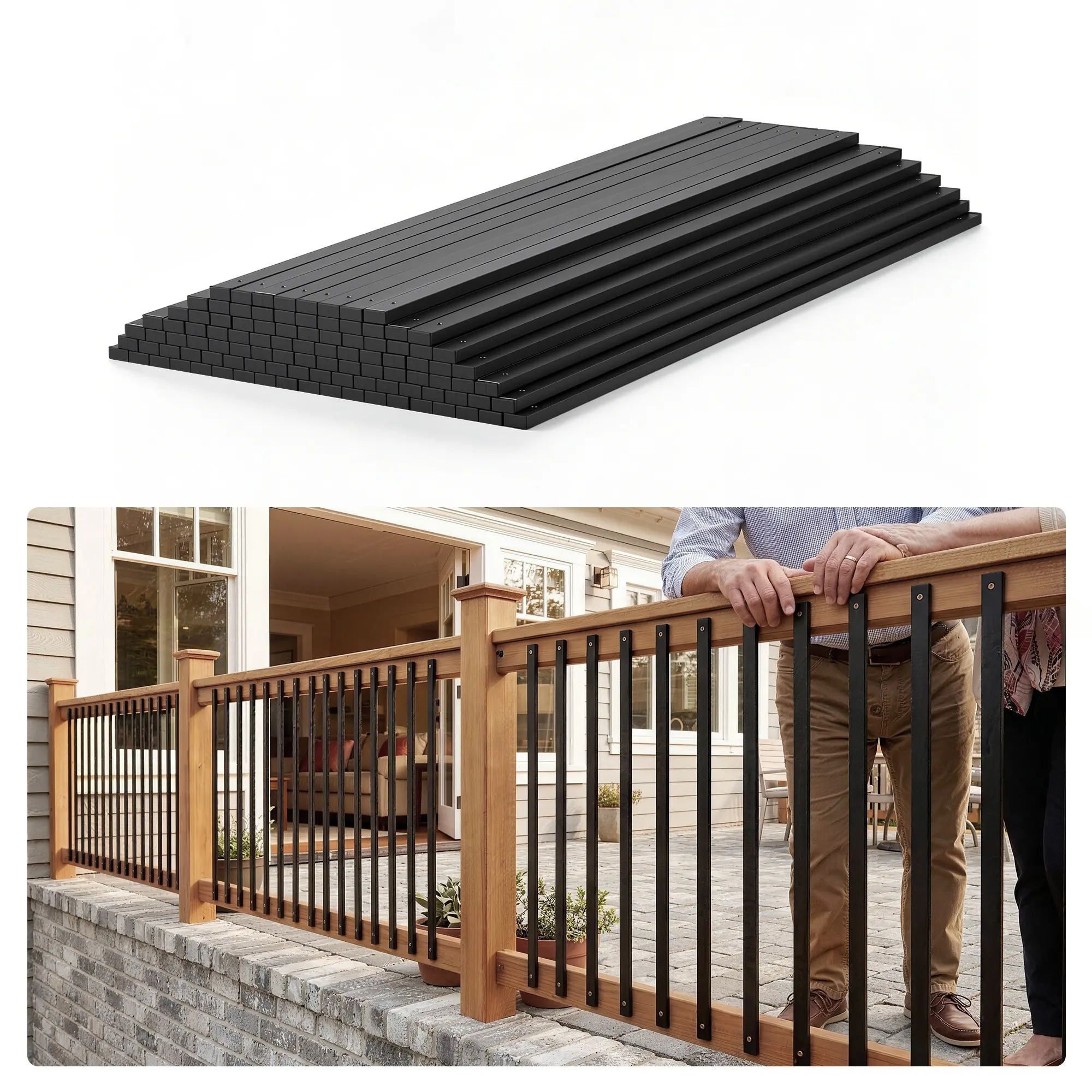 Matte Black Aluminum Deck Balusters 32.25" – Rust-Resistant Rectangular Railing Spindles with Pre-Installed End Caps & Screws for Indoor Outdoor Staircase, Balcony, Pool – 50/101-Pack
