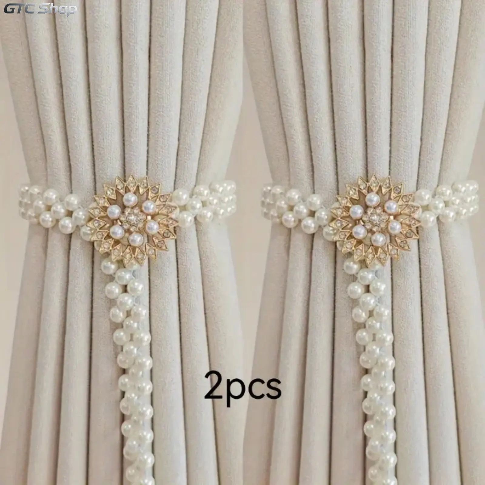 2Pcs Elegant Sunflower Curtain Tiebacks, Adjustable Pearl Gold‑Finish Curtain Ties, Luxurious Decorative Window Accessory for Living Room & Bedroom Home Décor