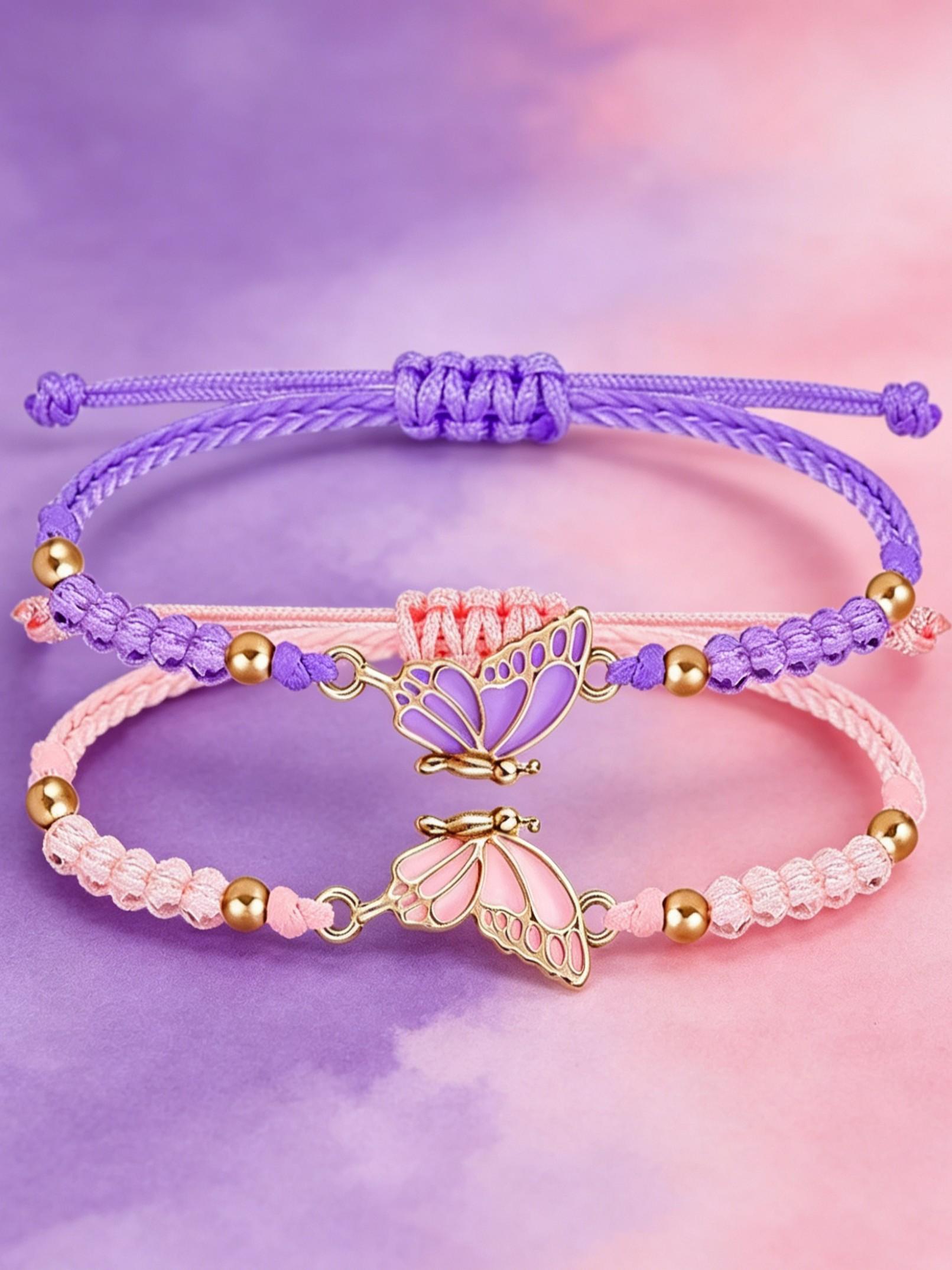 Pack of 2 Butterfly Friendship Bracelets, Adjustable BFF Friendship Bracelets, Butterfly Bracelets, Friendship Bracelets, Butterfly for Best Friends, Handmade Charm Jewelry Gifts for Women BFF, Stackable Bracelet