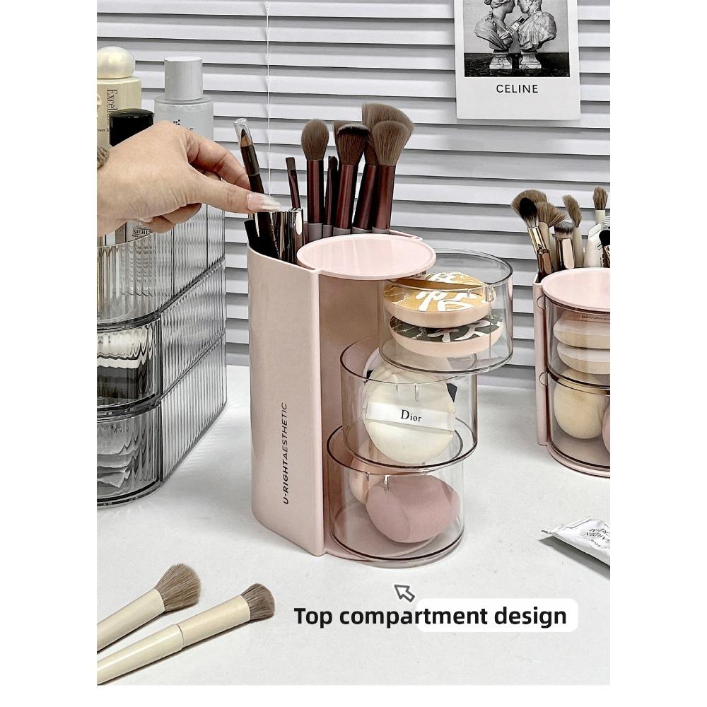 Powder puff storage box, rotating dust-proof beauty egg cushion stand, dressing table, multi-layer makeup brush rack, rotatable makeup box cushion stand, multi-layer makeup brush rack