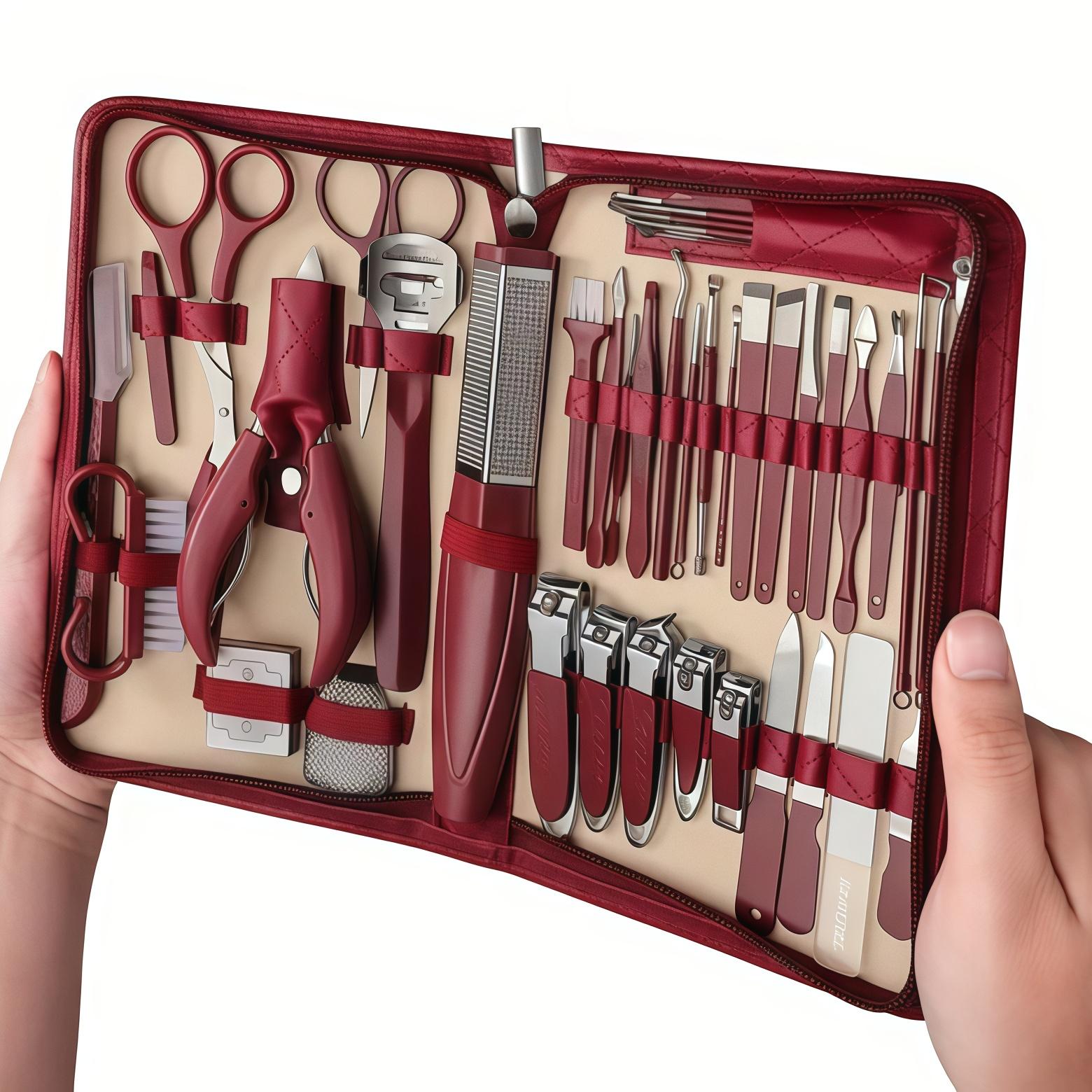 Deluxe 42/26/9PCS Multi-Functional Stainless Steel Manicure Personal Care Set - Professional Household Nail & Pedicure Kit for Women/Men w/Leather Zipper Case | Holiday Gift! Travel Grooming Tools Bag + Cuticle Nippers, Scissors, Ear Spoon, Nail Clippers