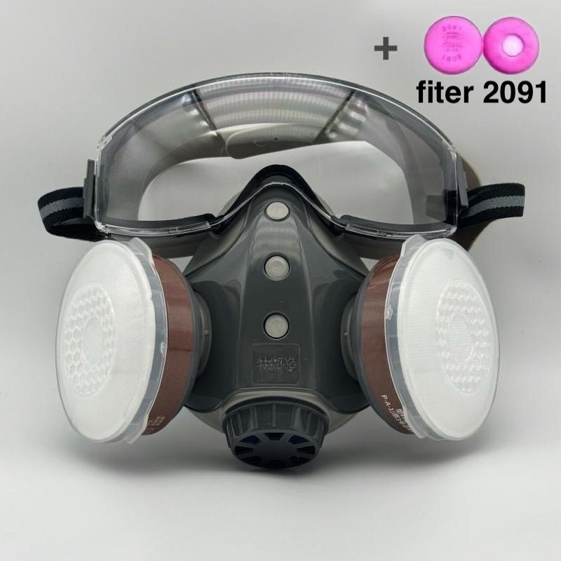 Upgraded Reusable Dustproof Anti-Gas Respirator Mask with Two Filters, Full Face Protection for Painting Spraying Chemicals Construction Dustproof Gasproof Mask