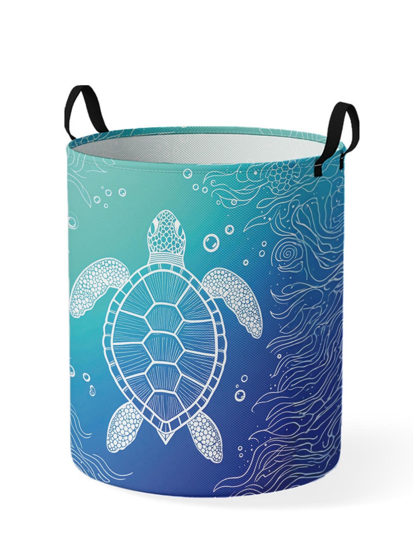 1 piece of turtle ocean pattern 2D printed open storage box, double handle reinforcement + foldable storage | dirty laundry storage/toy organization/home decoration all-in-one