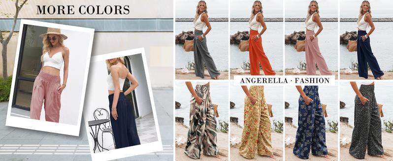 Angeralla Christmas gifts High Waisted Plicated Side Pocket Wide Leg Long Palazzo Casual Pants