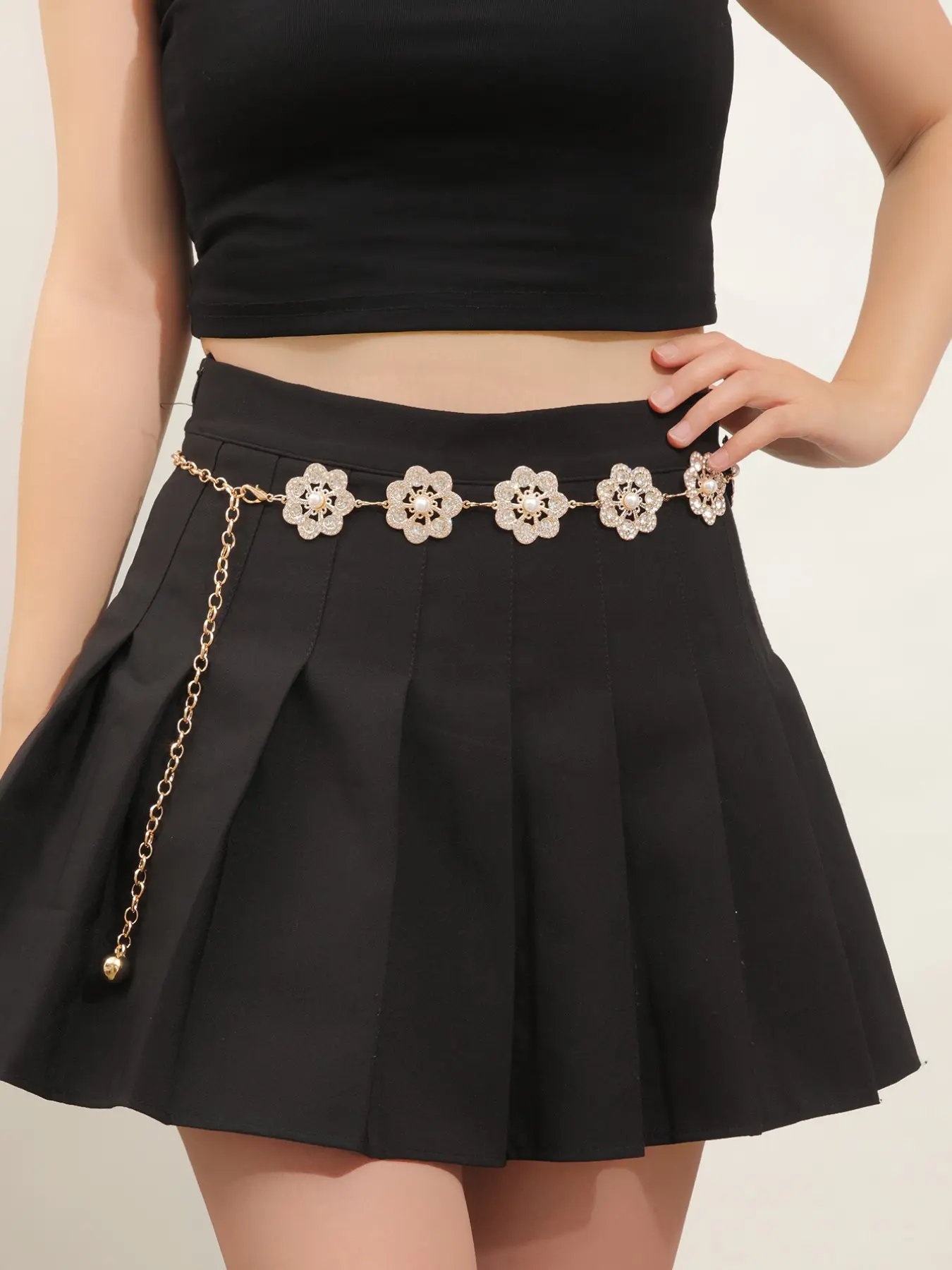 Elegant Adjustable Waist Belt for Women, Pearl and Rhinestone Flower Design, Perfect for Daily Wear, Parties, Halloween, Holiday Gifts