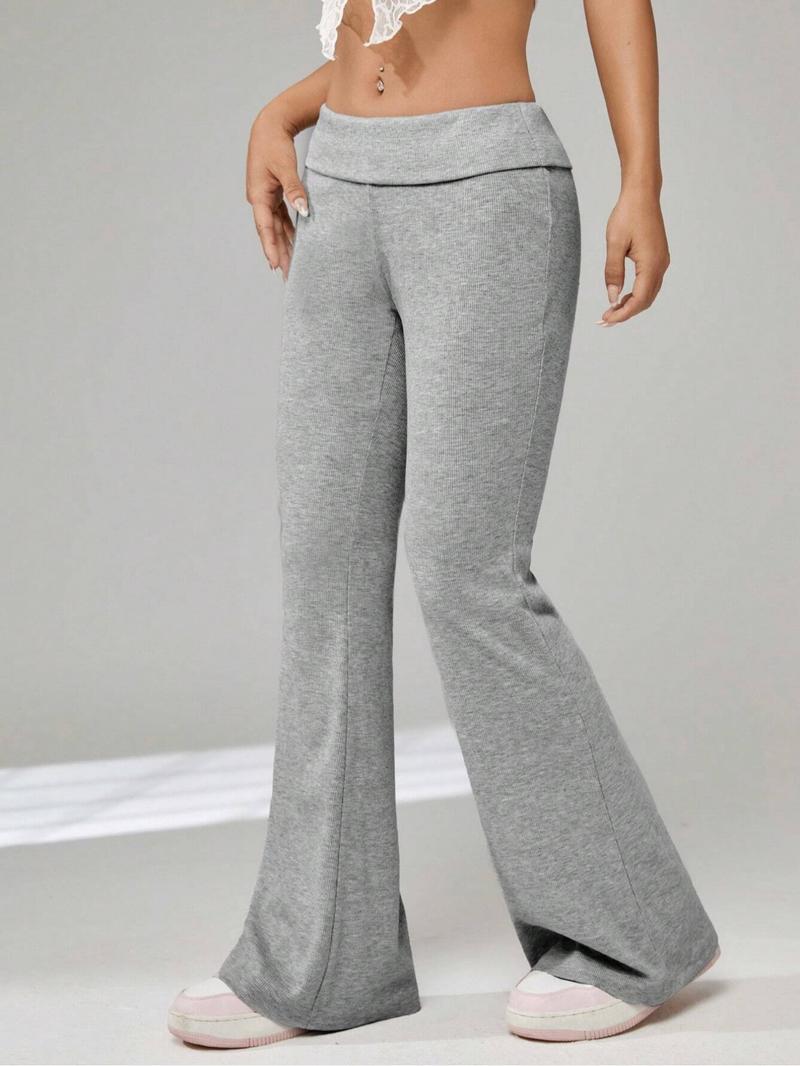 Women's Plain Sporty Casual Flare Pants, Thin Ribbed Long Pants for Sports Home Leisure, All Seasons Fashion