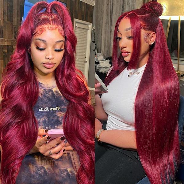 Yilike 99j Burgundy Lace Front Wigs Human Hair Red Burgundy Wig 180% Density 13x6 Body Wave Lace Front Wigs Pre Plucked Glueless Lace Front Wigs Human Hair for Women