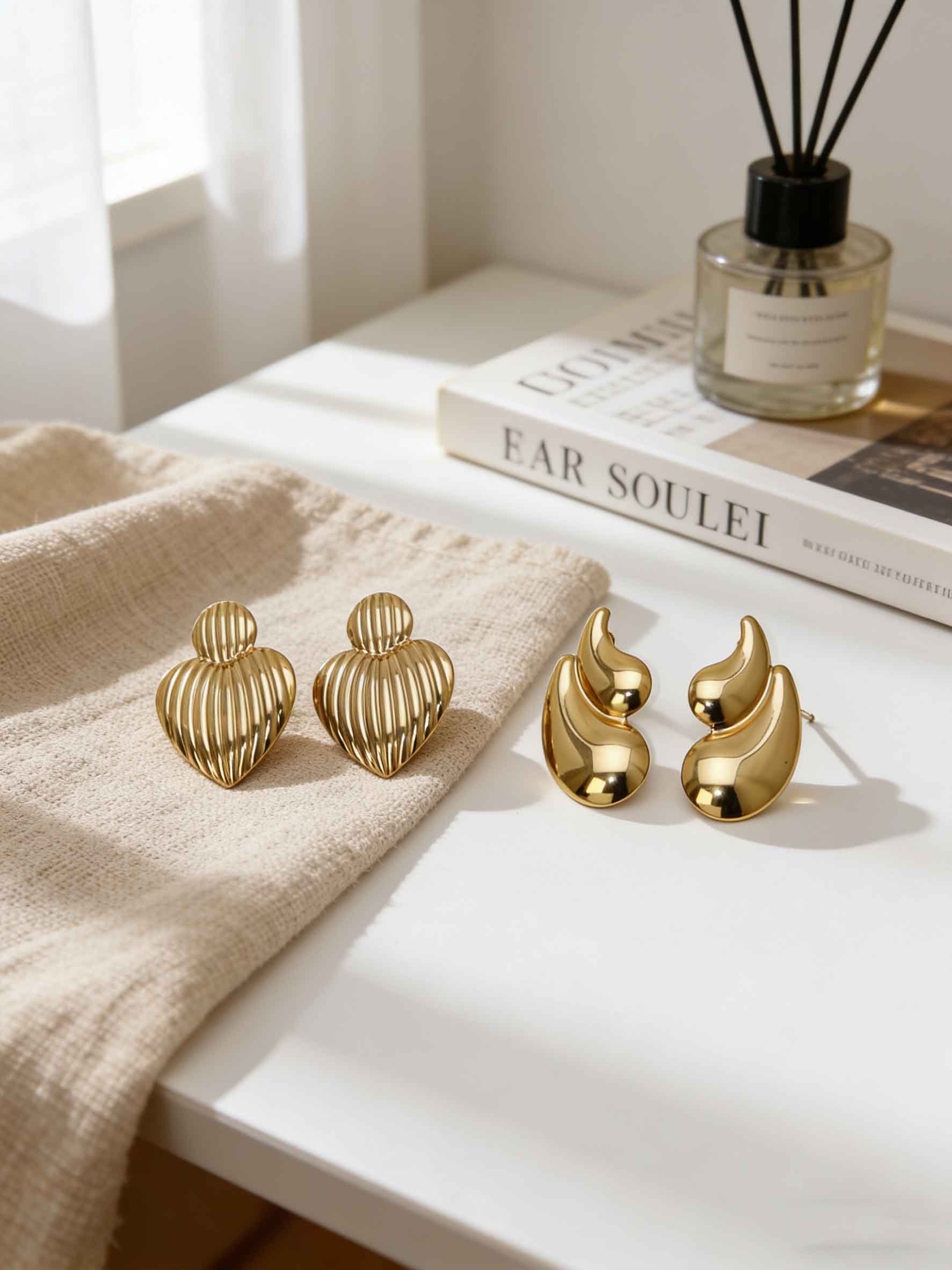 Vintage Gold Stud Earrings for Women 18K Gold Plated Turquoise Leaf Heart Square Geometric Chunky Earrings Hypoallergenic Stainless Steel Fashion Jewelry for Daily Wear Party Gift