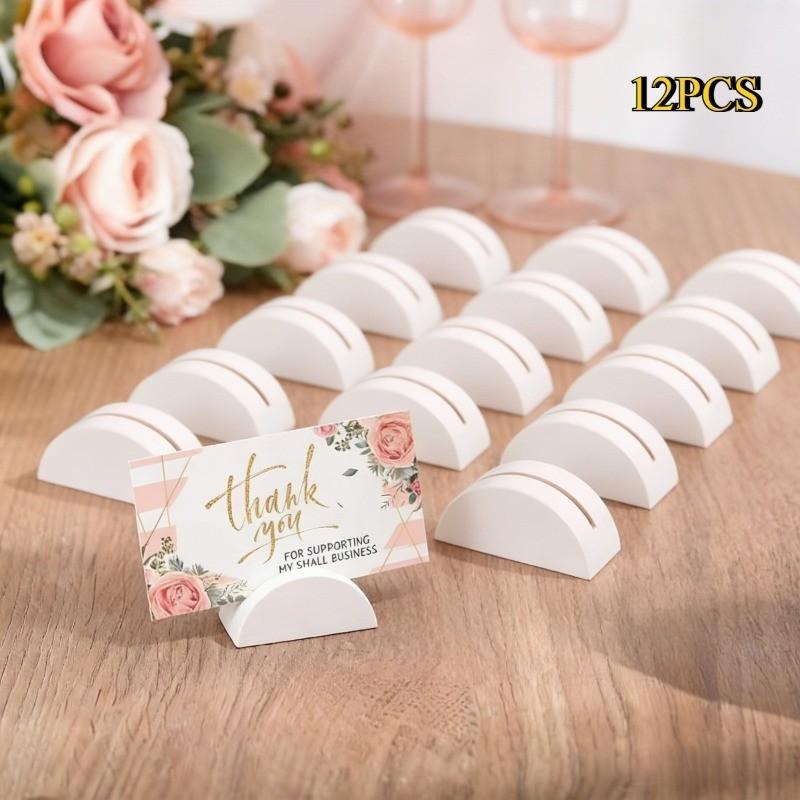 12pcs Wooden Photo Holders, Wedding Decor, Table Number Stands, Multi-Use Desktop Display Rack, Half-Circle Design, No Cards Included