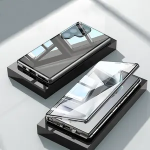 360° Full Protection Magnetic Metal Case For Samsung Galaxy S25 S24 S23 S22 S21 Plus Ultra Clear Double Sided Glass Buckle Cover