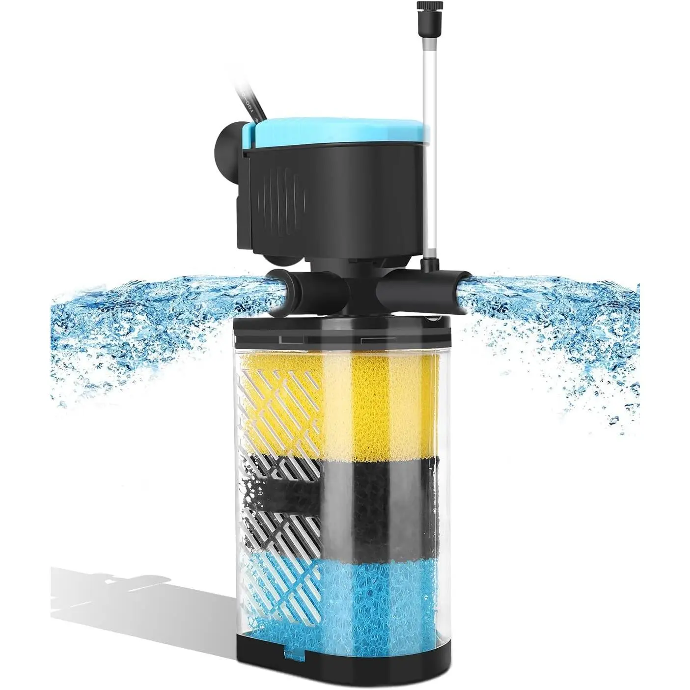 Aquarium Filter 3-Stage in-Tank Filter Internal Fish Tank Filter Turtle Filter for 10-40 Gallon Fish Tanks with Dual Water Outlet & Aeration