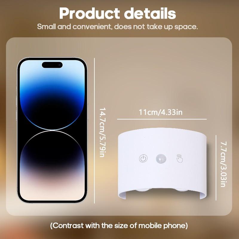 USB Rechargeable Motion Sensor Night Light, Touch Control, Adjustable 3 Color LED Step Lamp, Wall Mounted Wireless LED Night Light