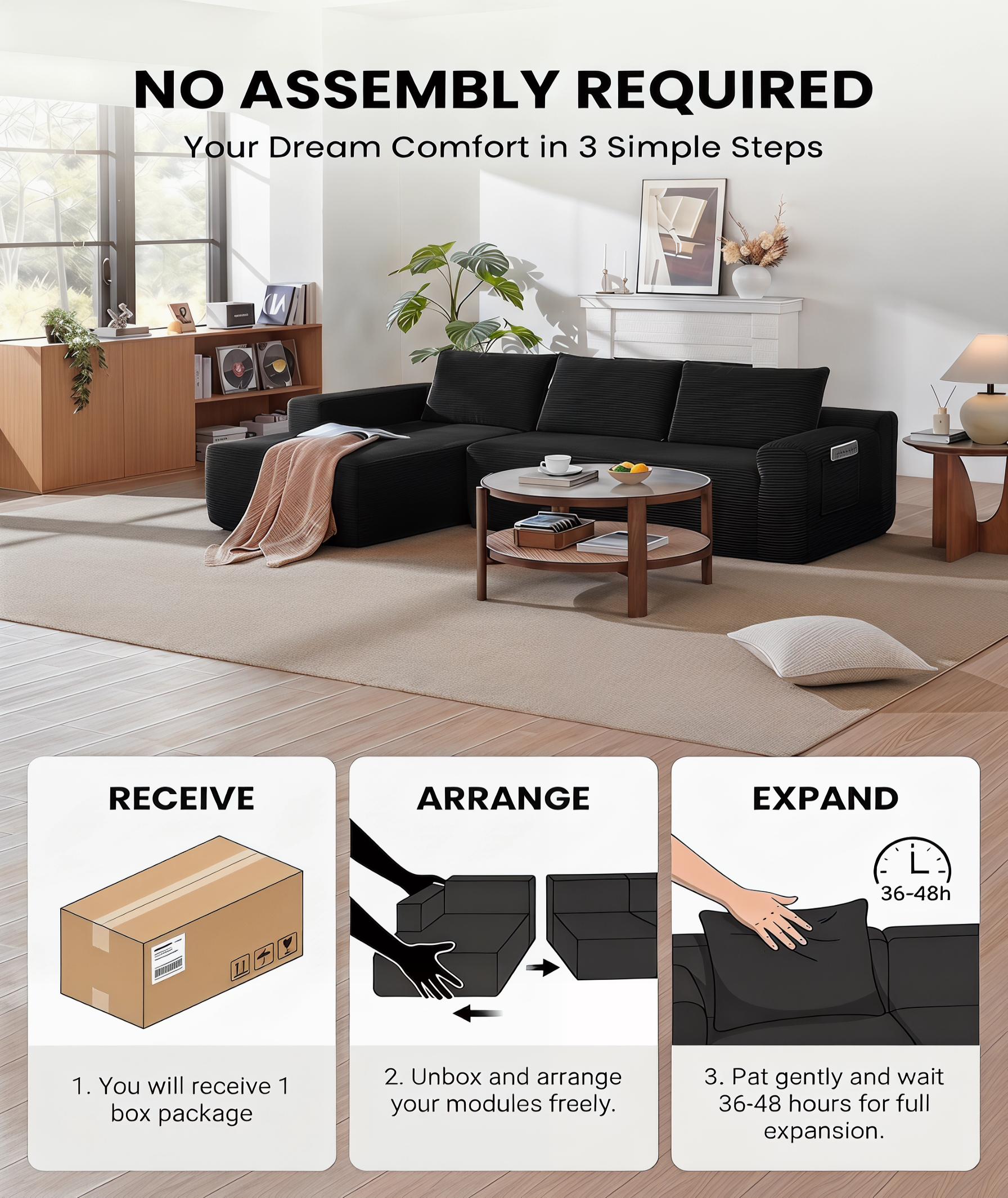 Modern L-Shaped Armless Modular Sectional Couch,Living Room Cloud Sofa with Recliner,Ergonomic Support,Convenient Storage,Premium Corduroy Fabric,Spring-Foam Hybrid Filling,Easy Installation,Boneless Design,Outdoor Leather Ottoman furniture couch bean bag