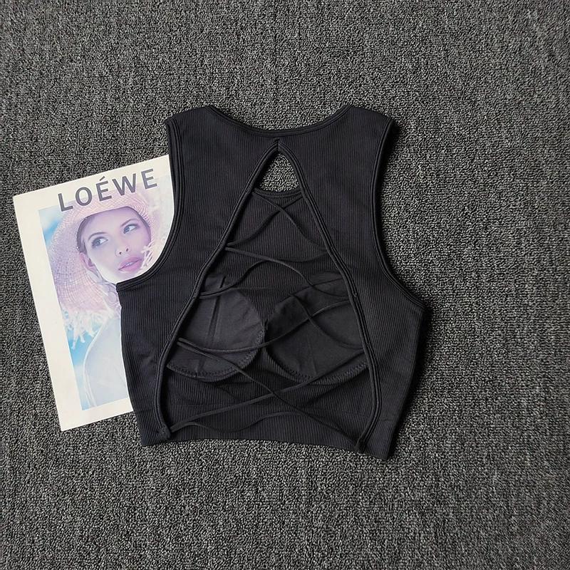 Fixed Cup Yoga Tank Top, Sexy Cross Back Outdoor Sports Gym Shirt, Sleeveless Running Outerwear, Women's Workout Clothing