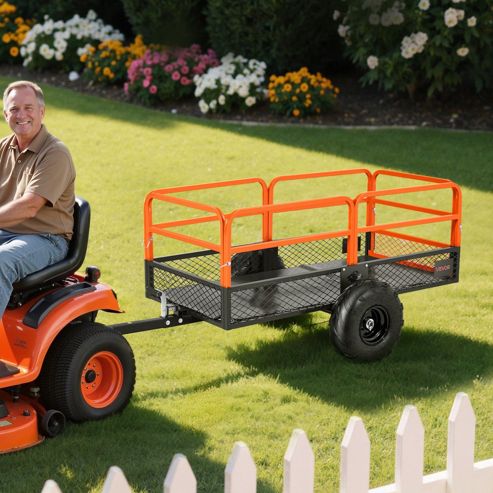 VEVOR Garden Utility Trailer, 22 Cu.Ft. & 1600lbs, ATV UTV Trailer, Tow Behind Steel Dump Trailers, Removable Rear Panel, Heavy Duty Pull Behind Yard Trailers for Lawn Mower Tractor Garden Waste
