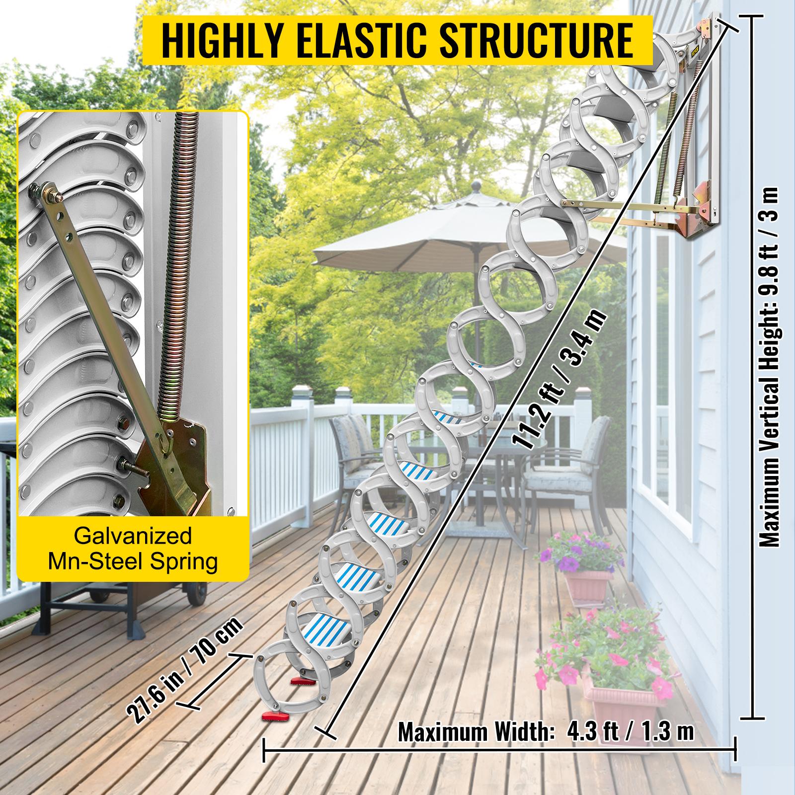 VEVOR Attic Steps Pull Down 12 Steps Attic Stairs Alloy Attic Access Ladder, White Pulldown Attic Stairs, Wall-mounted Folding Stairs for Attic, Retractable Attic Ladder with Armrests, 9.8 feet Height