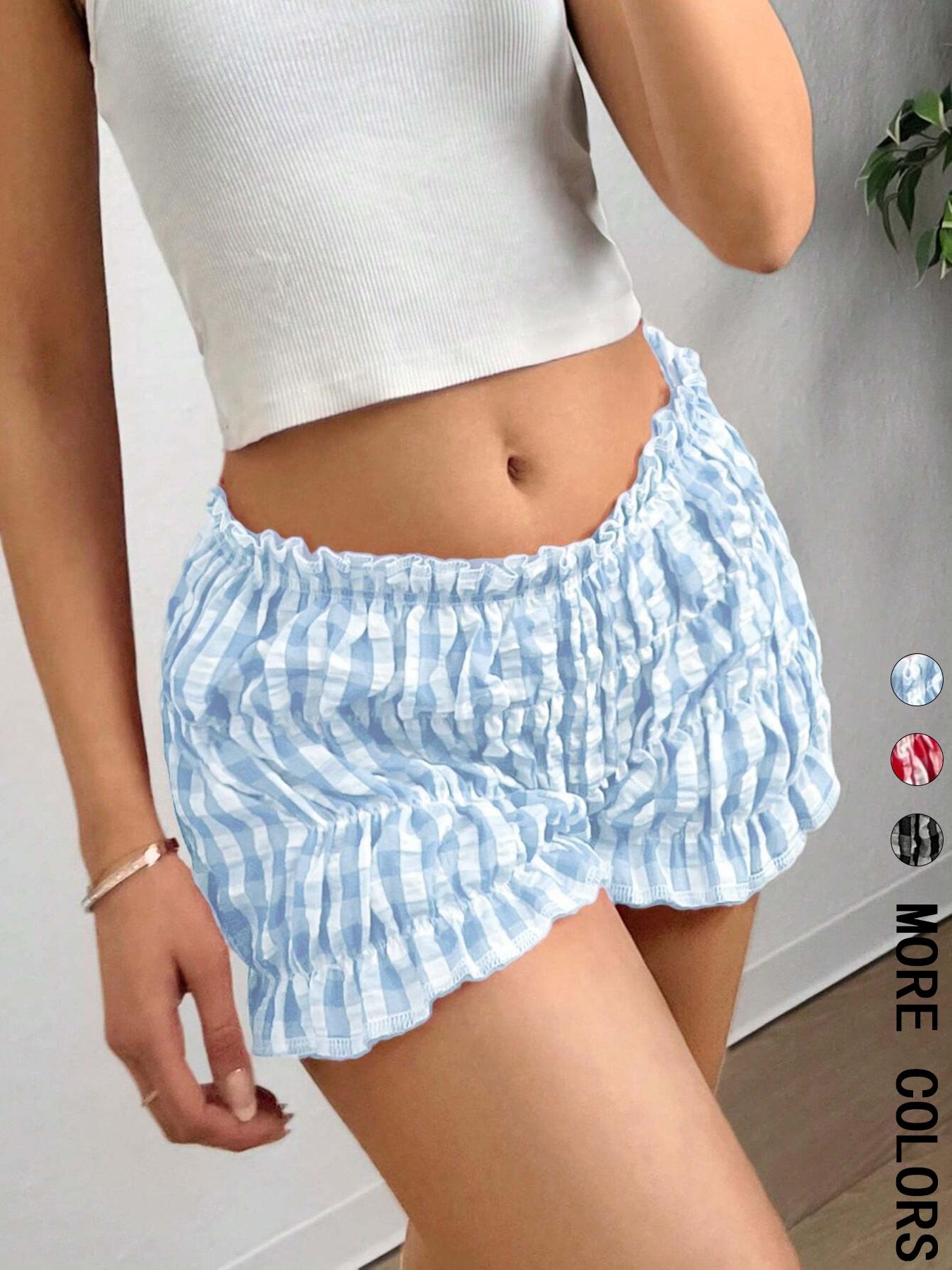 Women's Cute and Plaid Shorts with Lace Trim, Casual Fitted Summer Shorts, Perfect for Stylish Summer